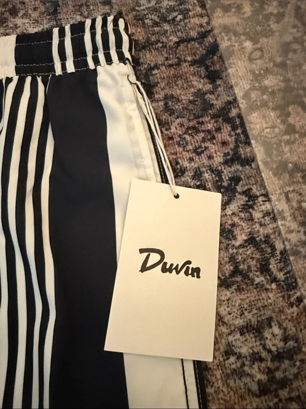 DUVIN Black & White Striped Men’s Swim Shorts